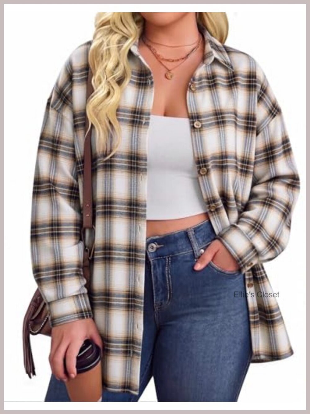 Women Plus Flannel Shirt Plaid Button Down Long Sleeve Oversized Soft